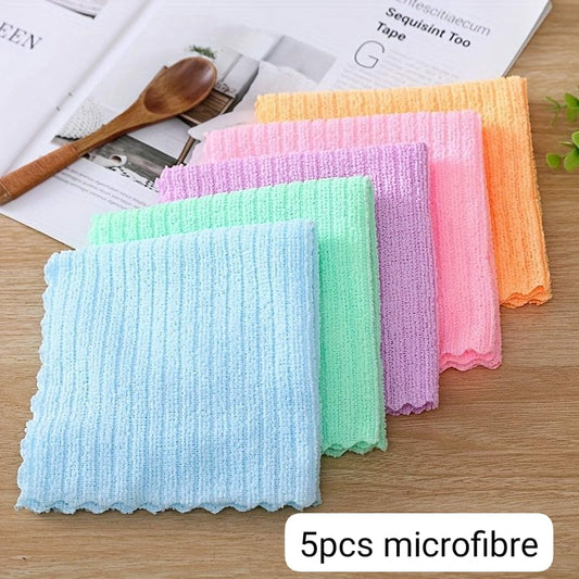 5pcs Set Household Cleaning Plaid Coral Dishwashing Cloths