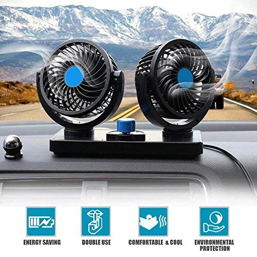 12V Dual Head Car Dashboard/Windshield Fan – 360° Rotatable Cooling!