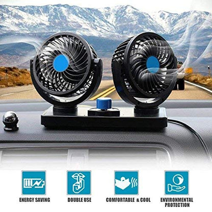 12V Dual Head Car Dashboard/Windshield Fan – 360° Rotatable Cooling!
