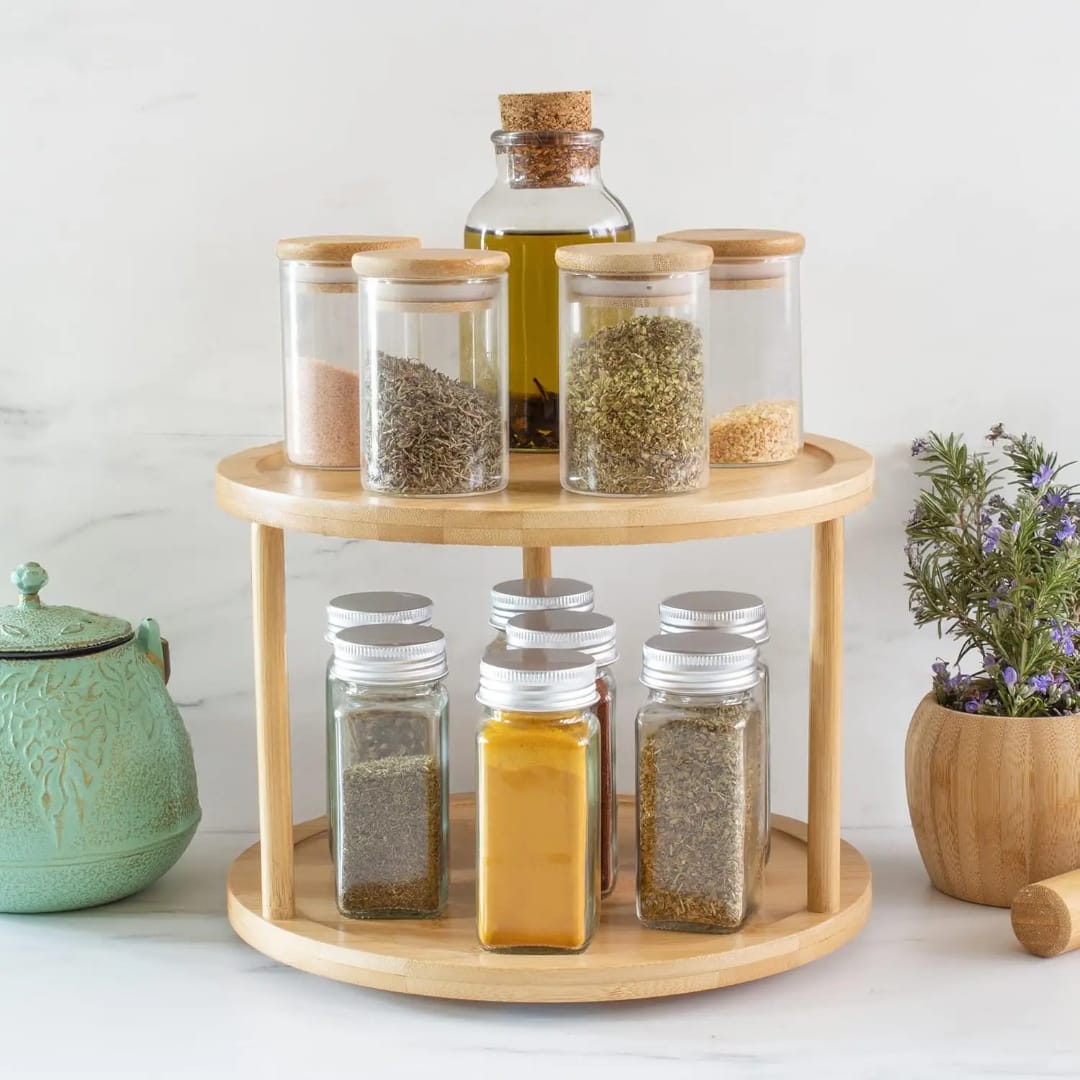 2-Tier Bamboo Rotating Spice Rack