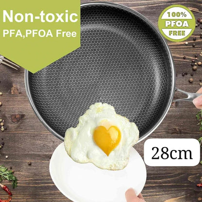 28cm Non-Stick Honeycomb Stainless Steel Frying Pan – 10 Inch Large Pan