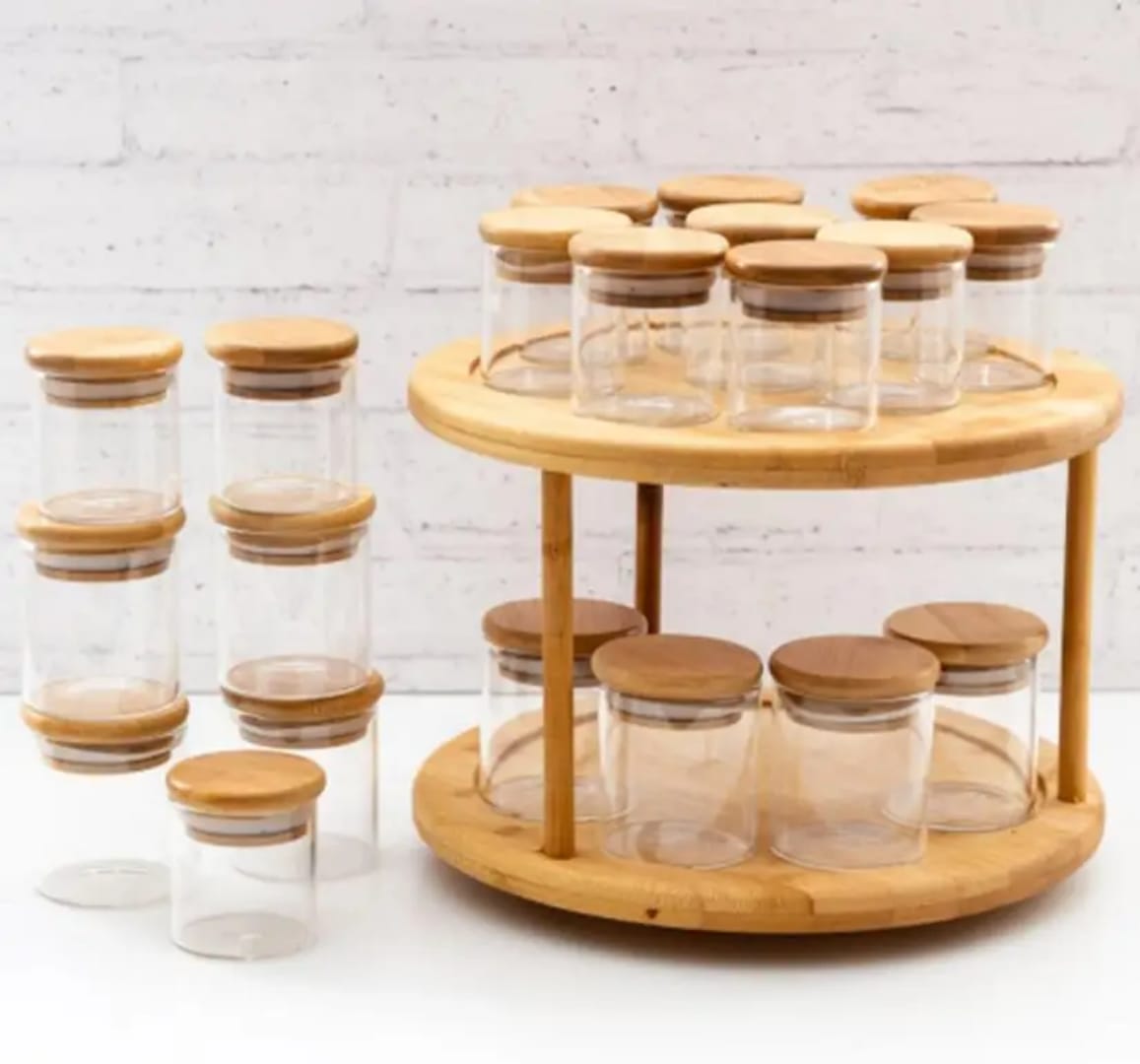 2-Tier Bamboo Rotating Spice Rack