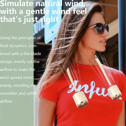 Gold Hanging Neck Portable Fan (Leafless Design)