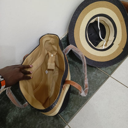 Summer Straw Woven Beach Bag + Hat Set