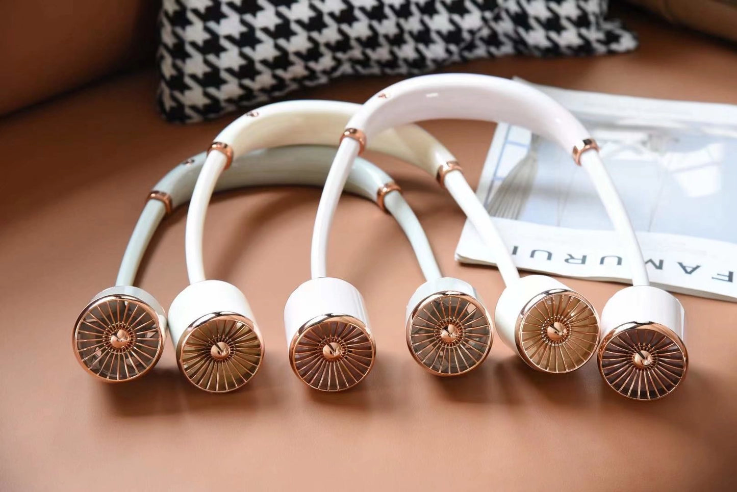 Gold Hanging Neck Portable Fan (Leafless Design)