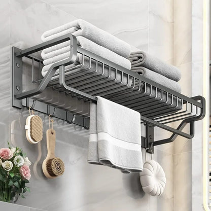 Bathroom Wall-Mounted Towel Rack with Hooks