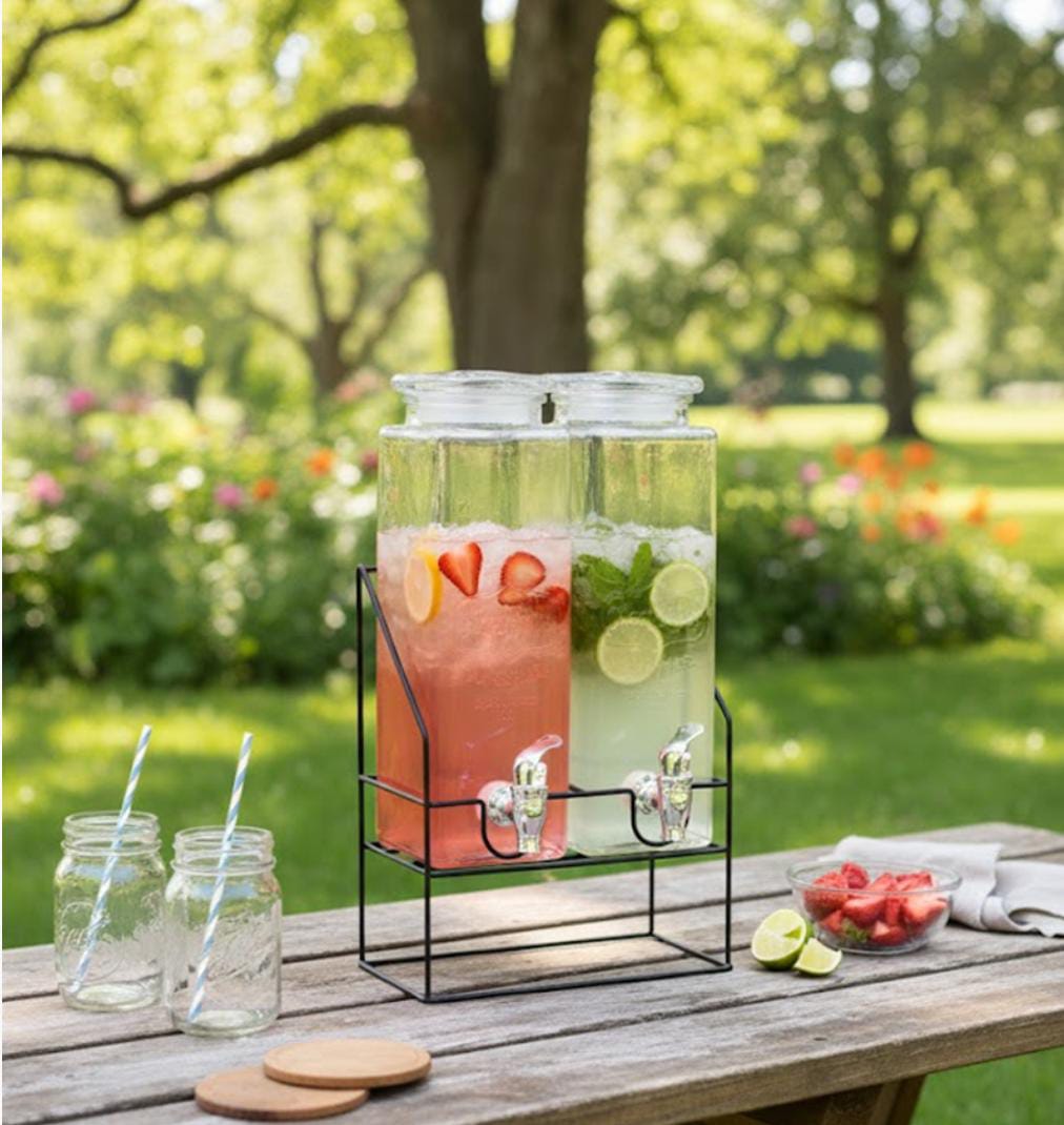 2-Pack Mason Jar Style Glass Beverage Dispenser Set