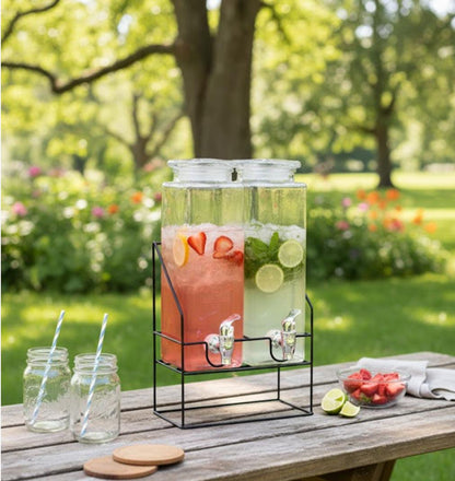 2-Pack Mason Jar Style Glass Beverage Dispenser Set