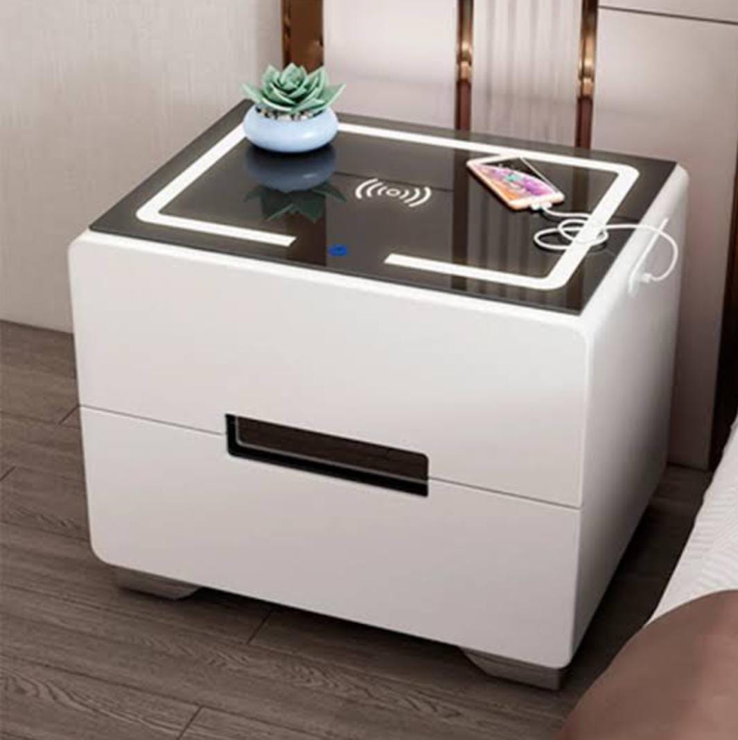 Bedside Table with LED Lighting & Smart Charging Interface