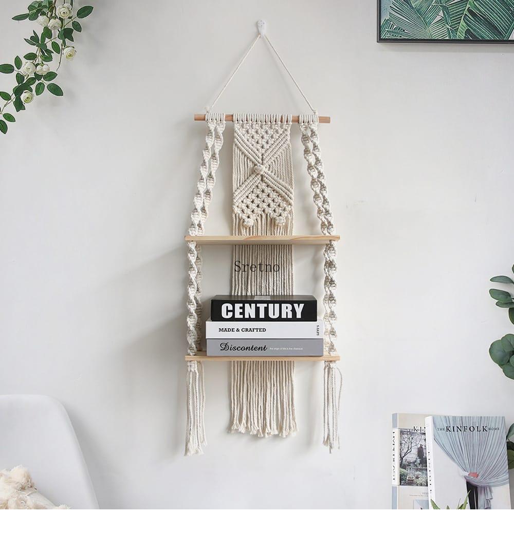 Woven Tapestry 2-Tier Bohemian Wall Hanging Floating Shelves