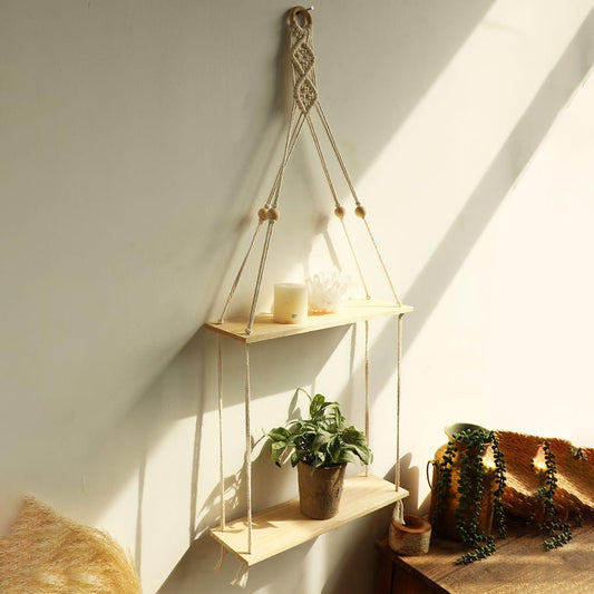 Macramé Hanging Floating Shelf – 2 Tier