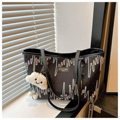 Stripped Cloud Tote Bag With Teddy Charms