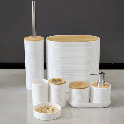 8-Piece Luxury Bathroom Accessories Set with Bamboo Lids