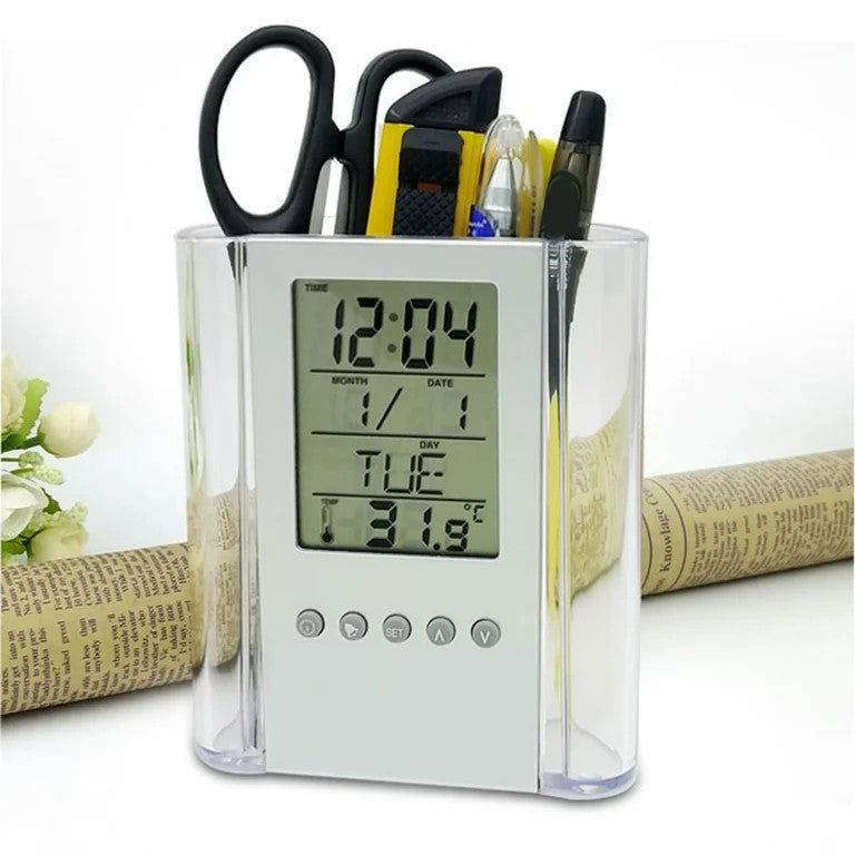 Digital LCD Desk Pen & Stationery Organizer