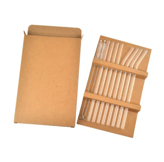 6-Piece Clear High Borosilicate Glass Straw Set with Cleaning Brush