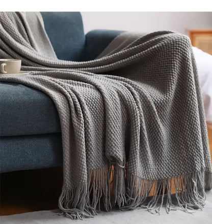 Knitted Tassel Throw Blankets