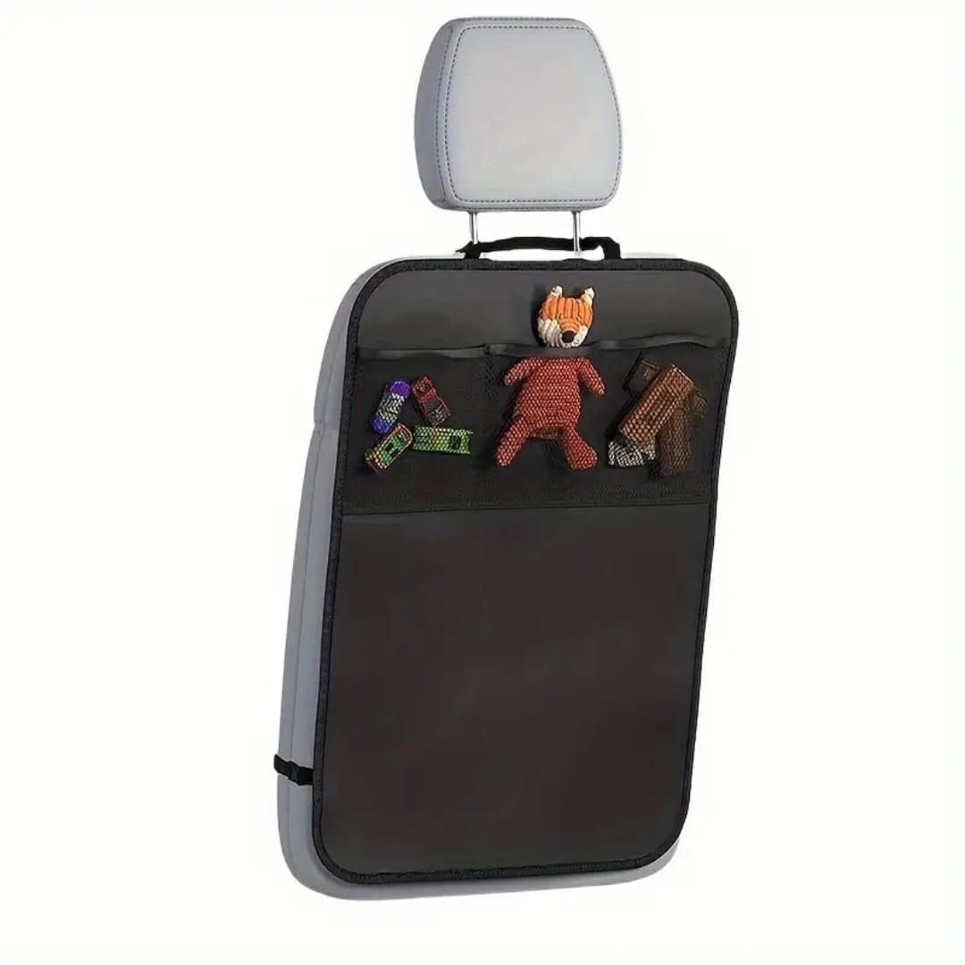 Car Back Seat Kick Mat + 3 Pockets Storage