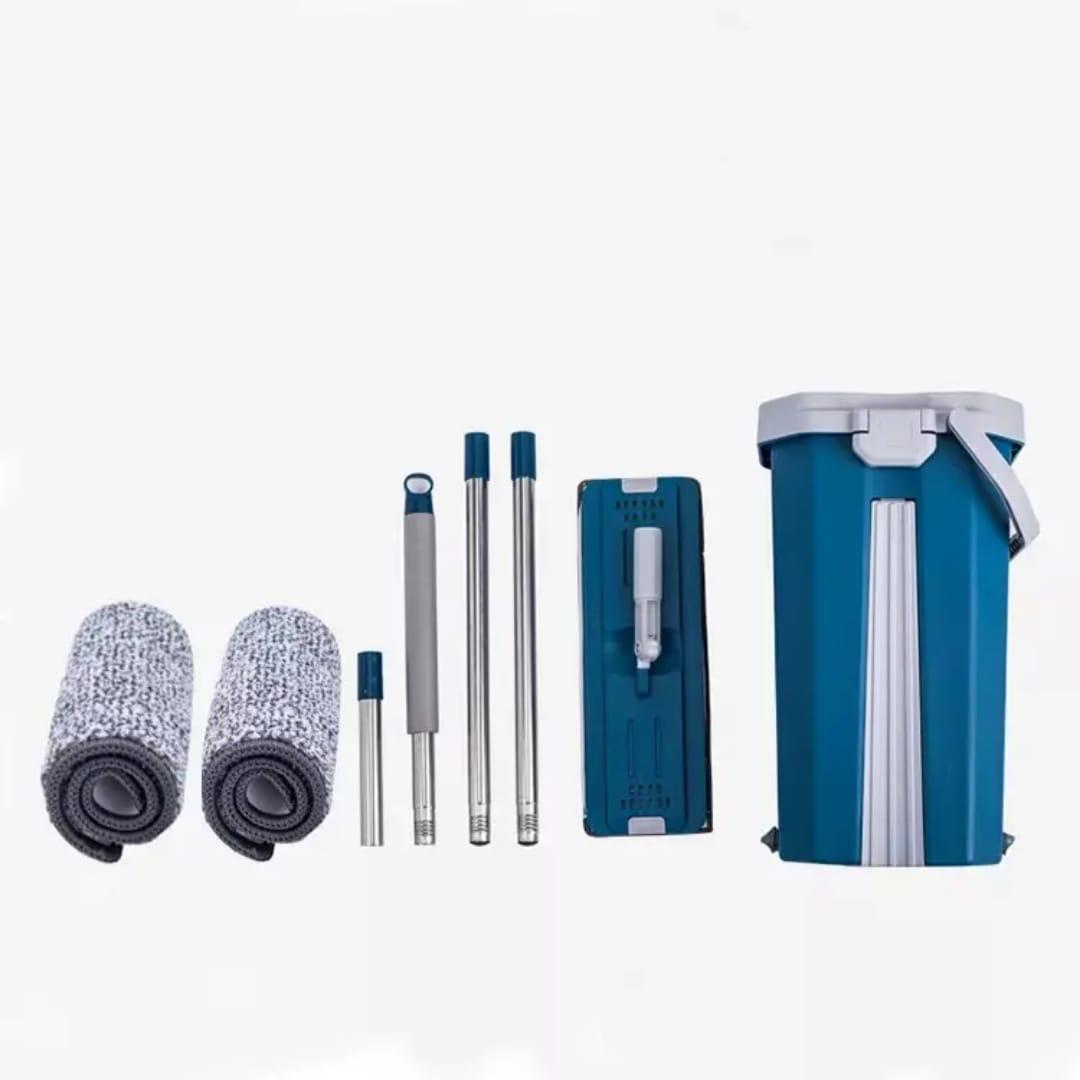 Big Bucket Flat Vertex Self-Squeeze Mop with Hand-Free Wringing & Microfiber Mop