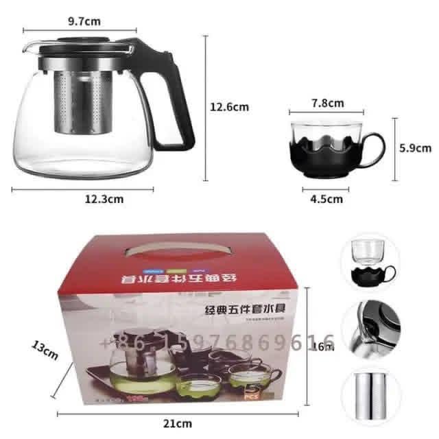 5pc Transparent Heat-Resistant Glass Infuser Tea Set