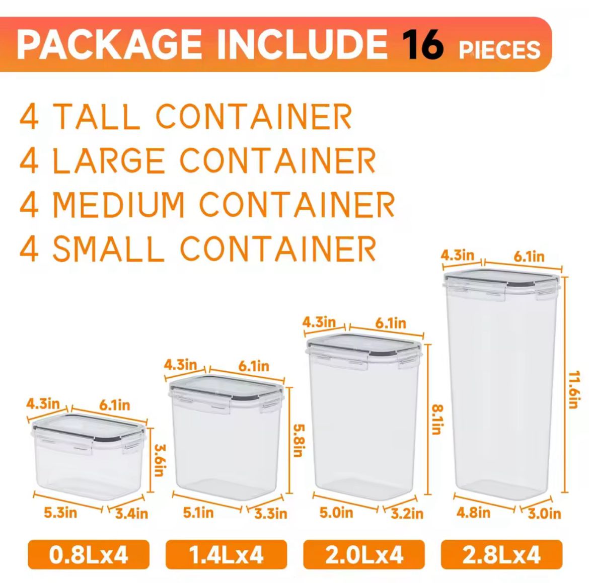 16pcs Food & Pantry Storage Containers Set