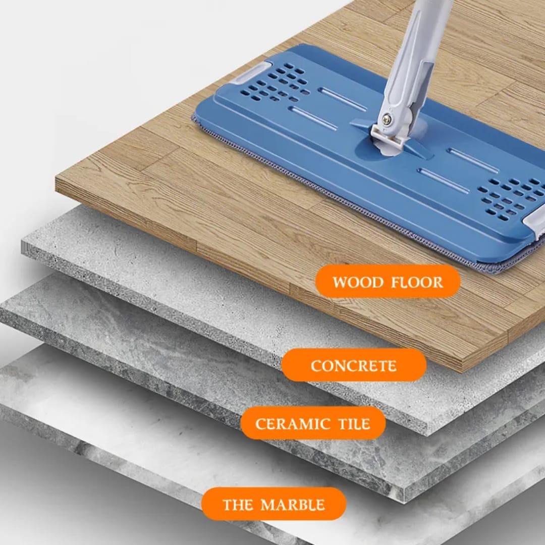 Big Bucket Flat Vertex Self-Squeeze Mop with Hand-Free Wringing & Microfiber Mop