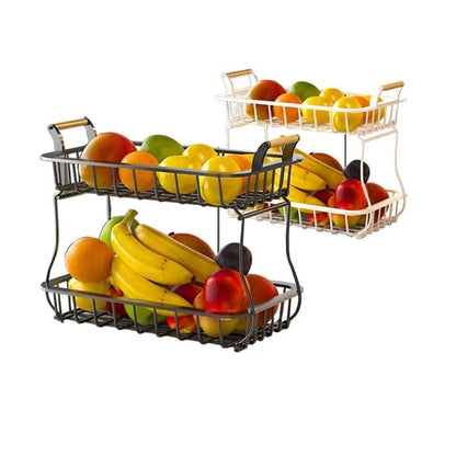 2-Tier Detachable Nordic Metallic Fruit & Vegetable Basket with Wooden Handles