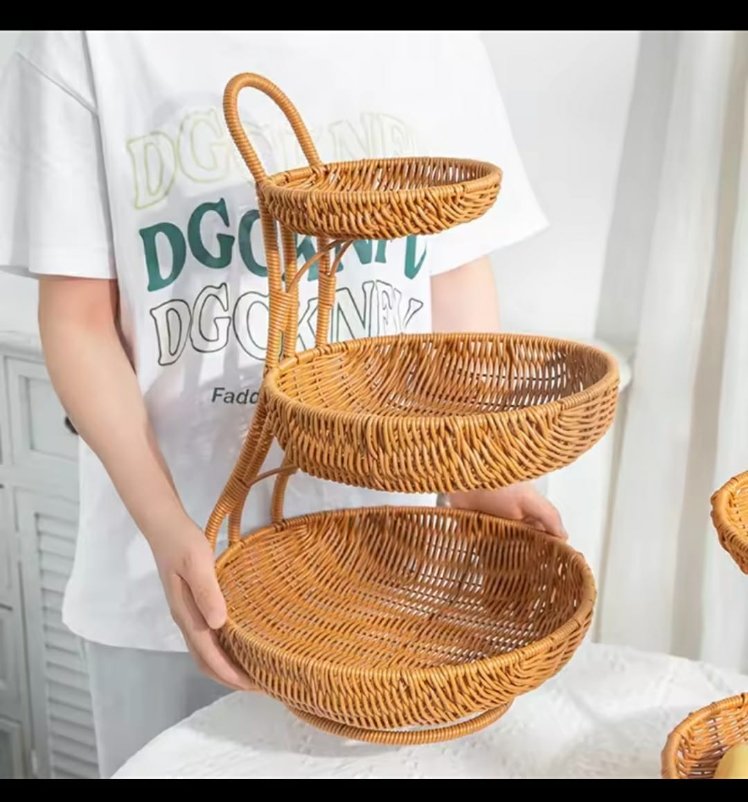 3-Tier Handmade Unique Rattan Fruit Rack