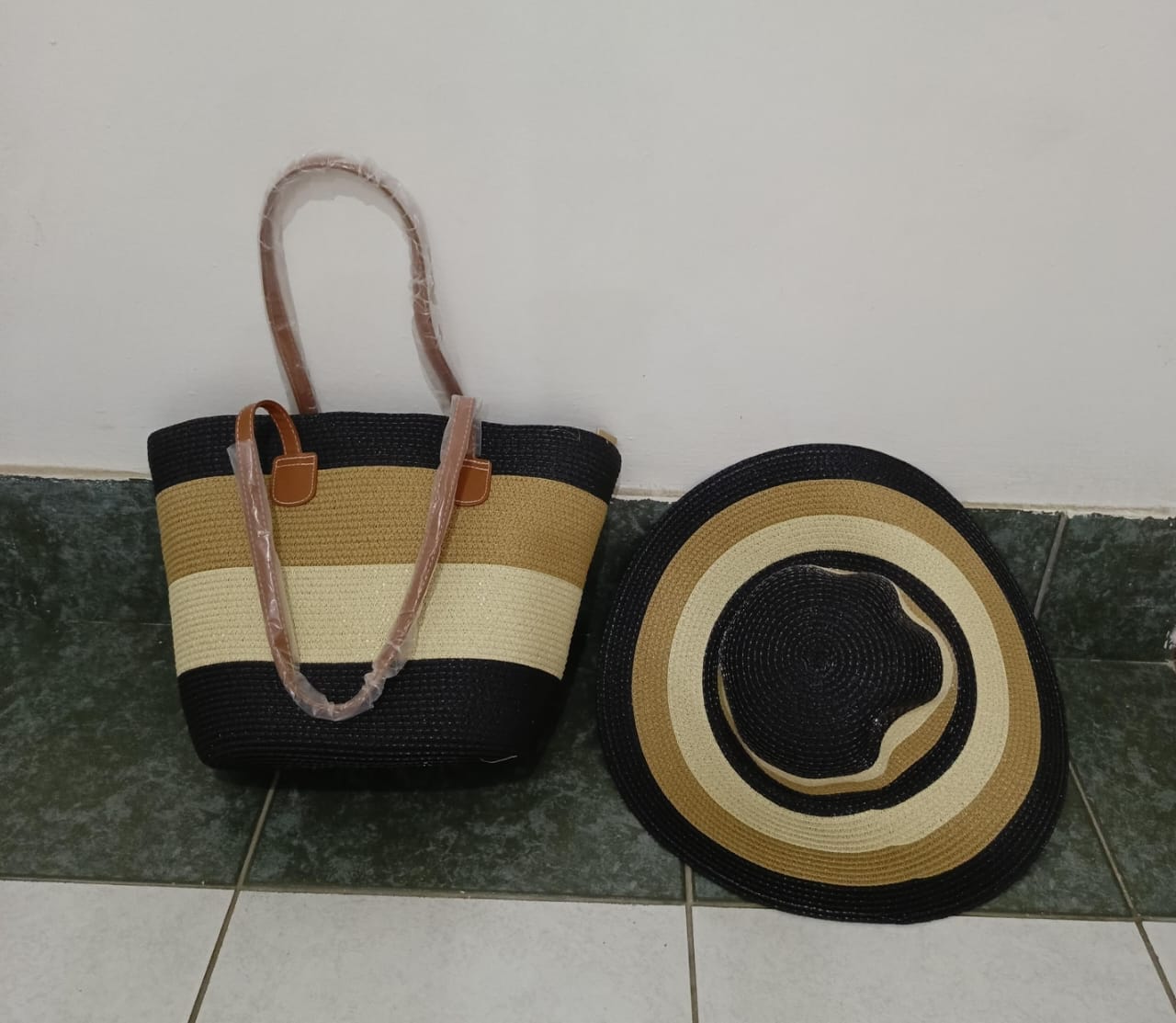 Summer Straw Woven Beach Bag + Hat Set