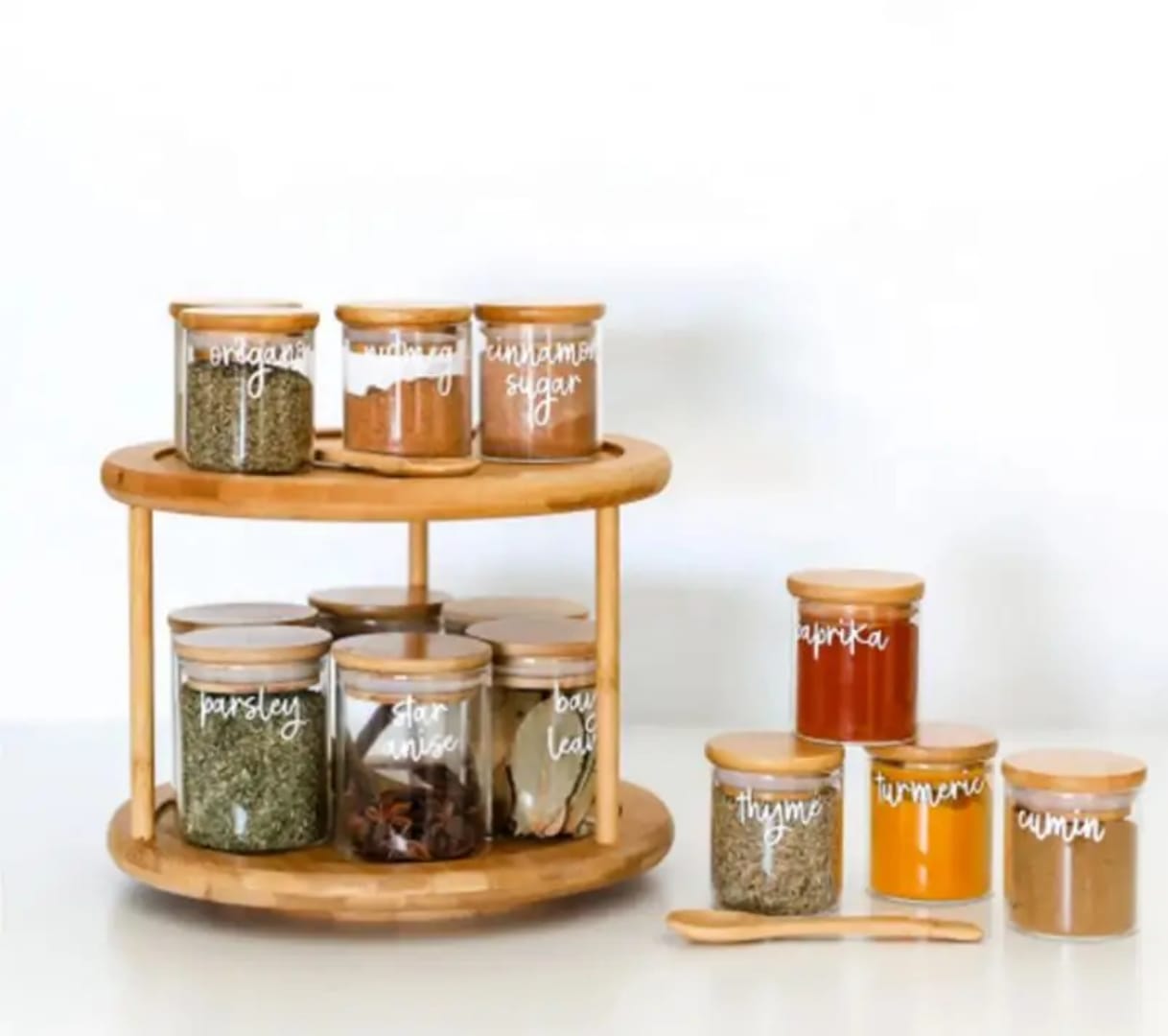 2-Tier Bamboo Rotating Spice Rack