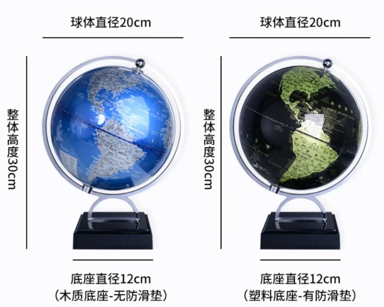 30cm Retro Metal Frame Rotating Luxury World Map Globe