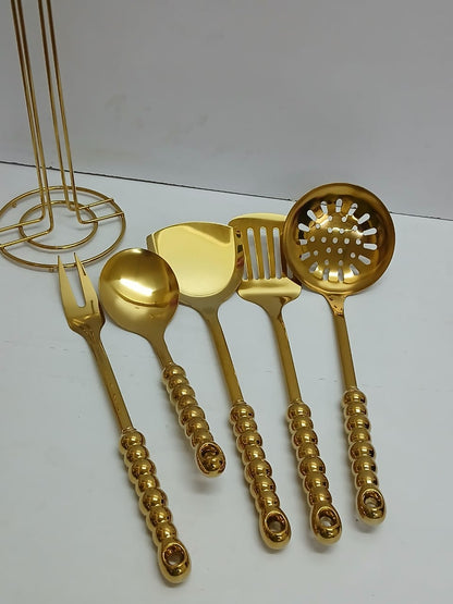 6-in-1 Gold Vanished Serving Spoon Set with Stand