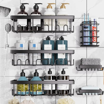 6pcs Shower Caddy Shelf – Bathroom Organizer with Adhesive Stickers