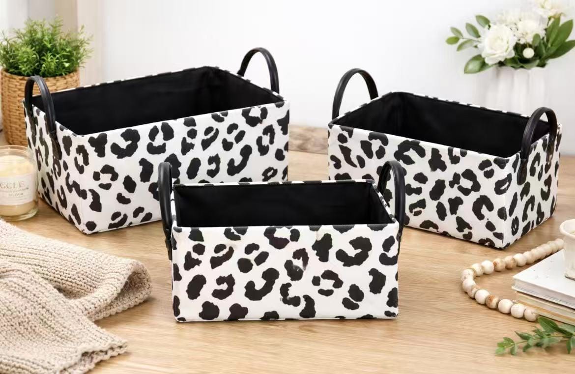 3-Piece Stylish Zebra & Cow Print Storage Baskets