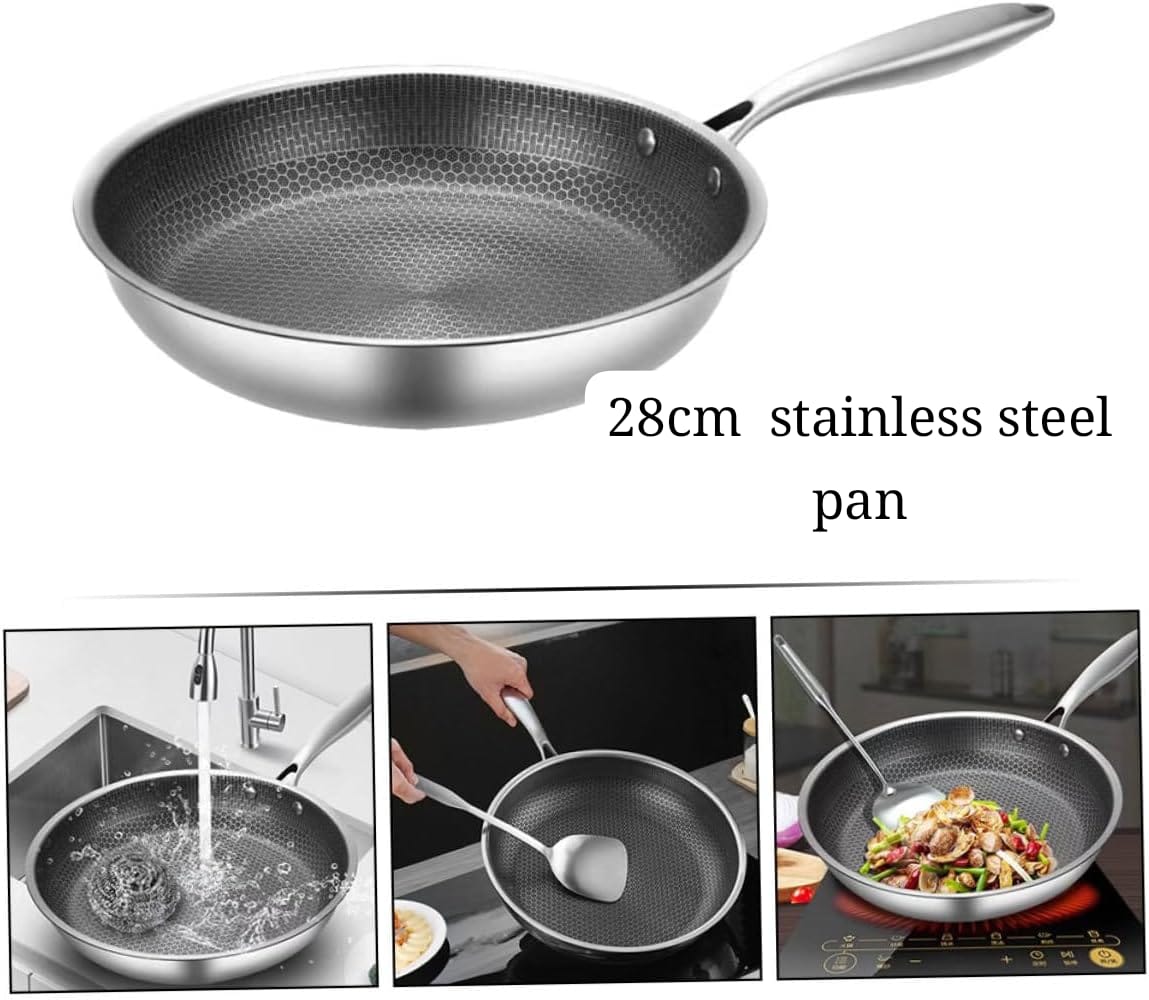 28cm Non-Stick Honeycomb Stainless Steel Frying Pan – 10 Inch Large Pan