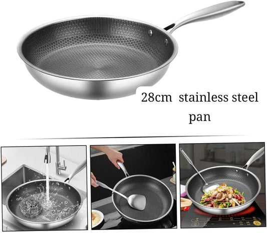 28cm Non-Stick Honeycomb Stainless Steel Frying Pan – 10 Inch Large Pan