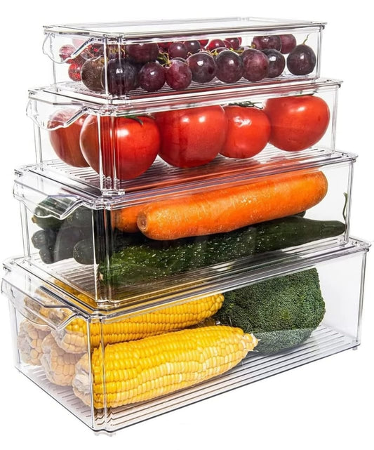 4pcs Big Capacity BPA-Free Stackable Fridge Organizer Bins with Lids