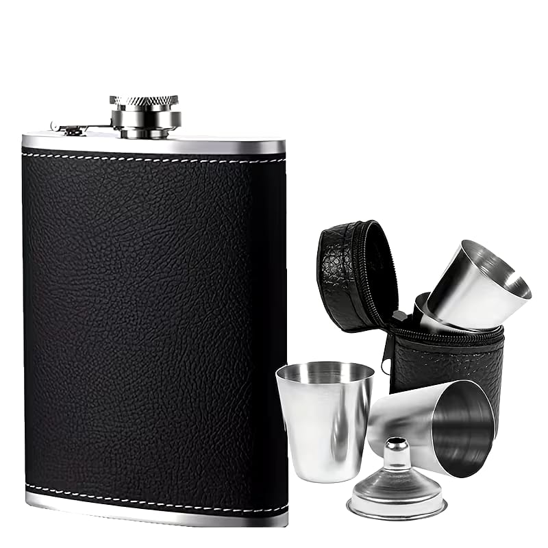 Whiskey Flask Gift Set with 4 Tumblers