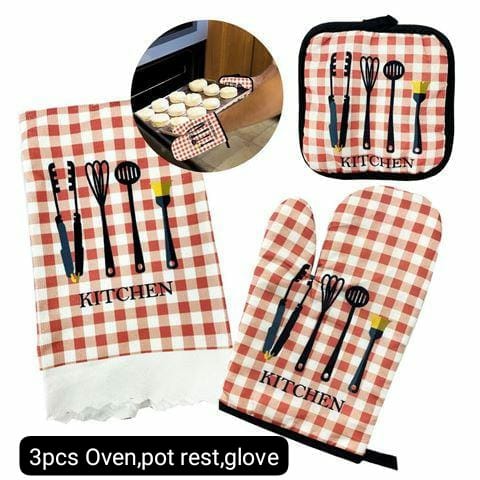 3pcs Kitchen Heat-Resistant Glove Set