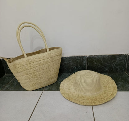 Summer Straw Woven Beach Bag + Hat Set