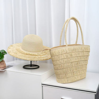 Summer Straw Woven Beach Bag + Hat Set