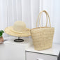 Summer Straw Woven Beach Bag + Hat Set