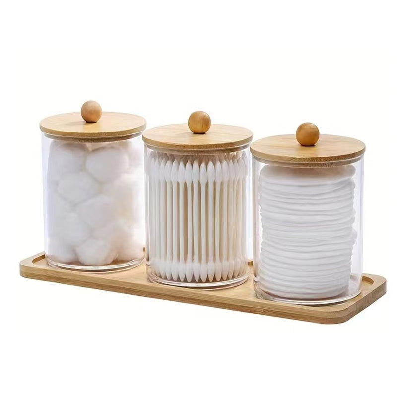 3pcs Acrylic Swab Storage Organizer Set with Bamboo Holder