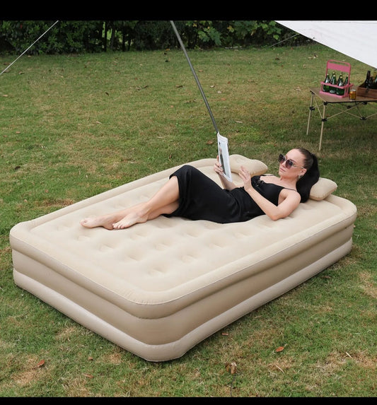 Inflatable Queen Size Airbed Mattress with In-Built Pump & Inflatable Pillows