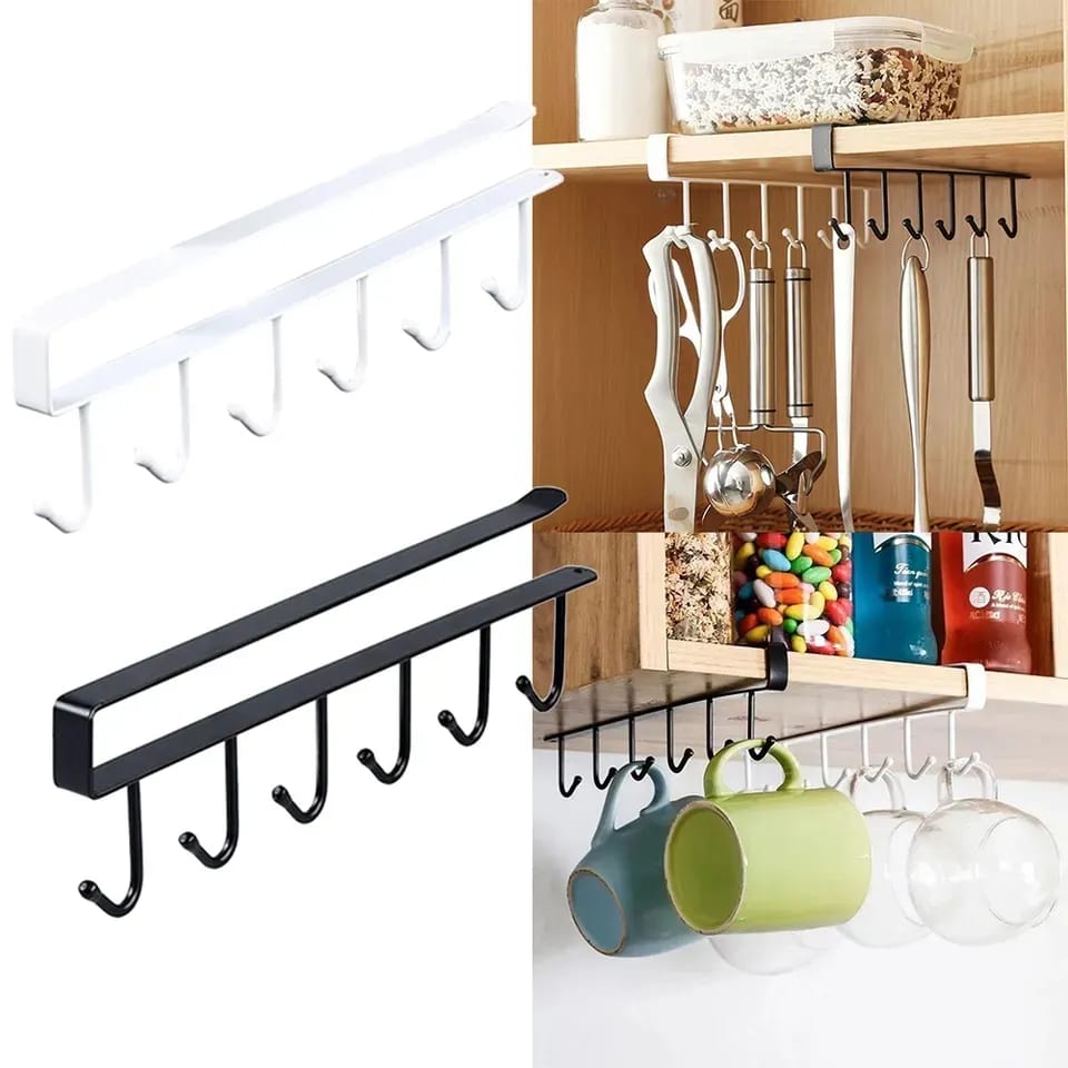 6-Hook Iron Storage Shelf – Multi-Purpose Hanging Rack