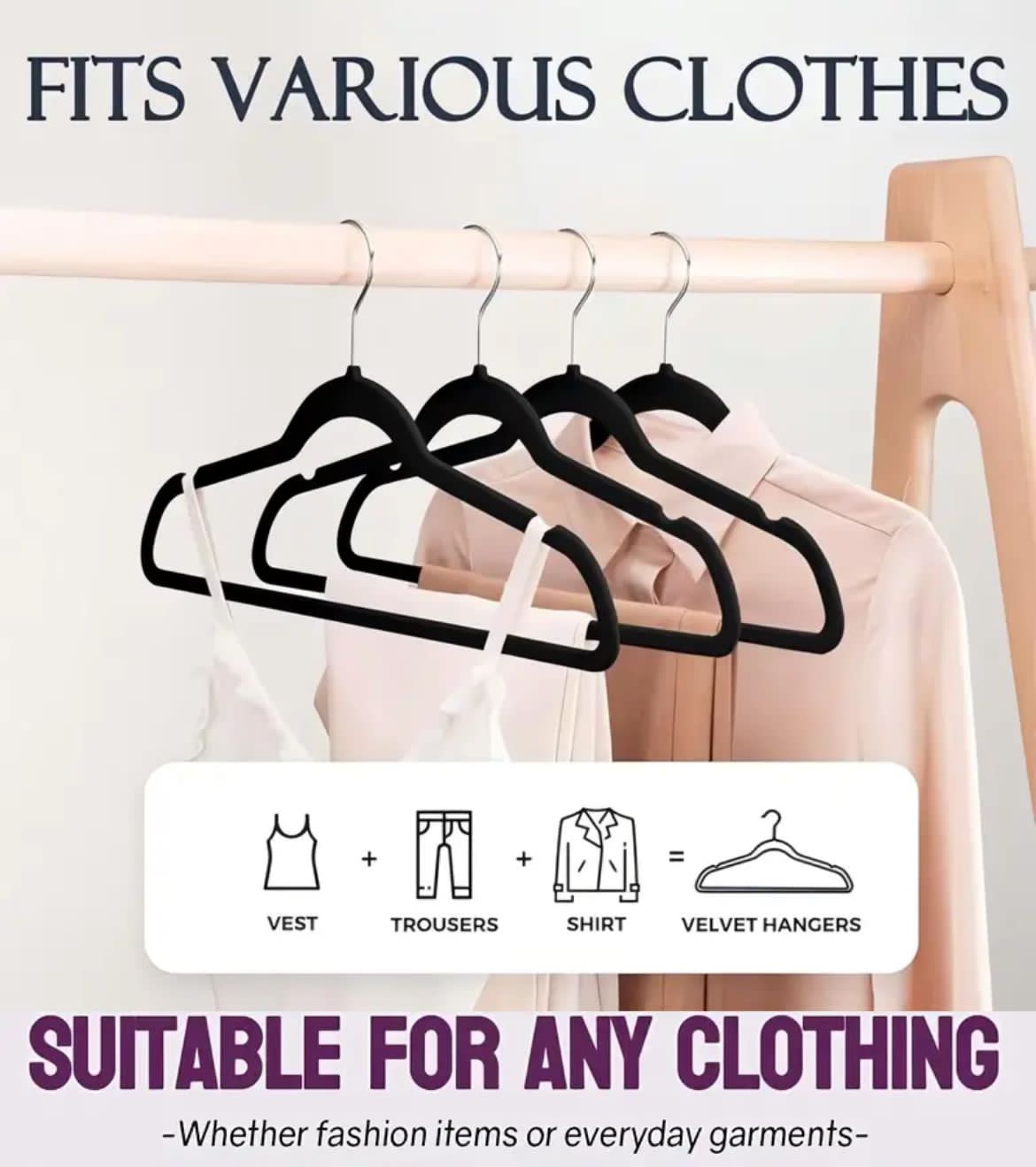 10pcs Velvet Non-Slip Hangers with Tie Bar