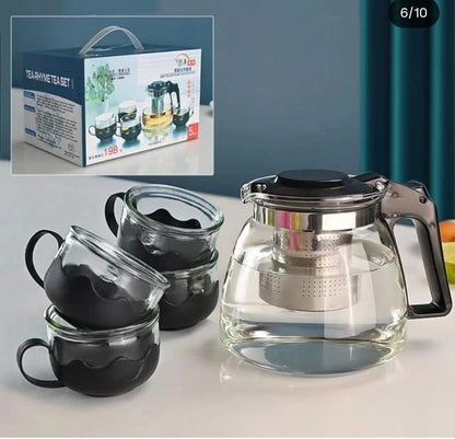 5pc Transparent Heat-Resistant Glass Infuser Tea Set