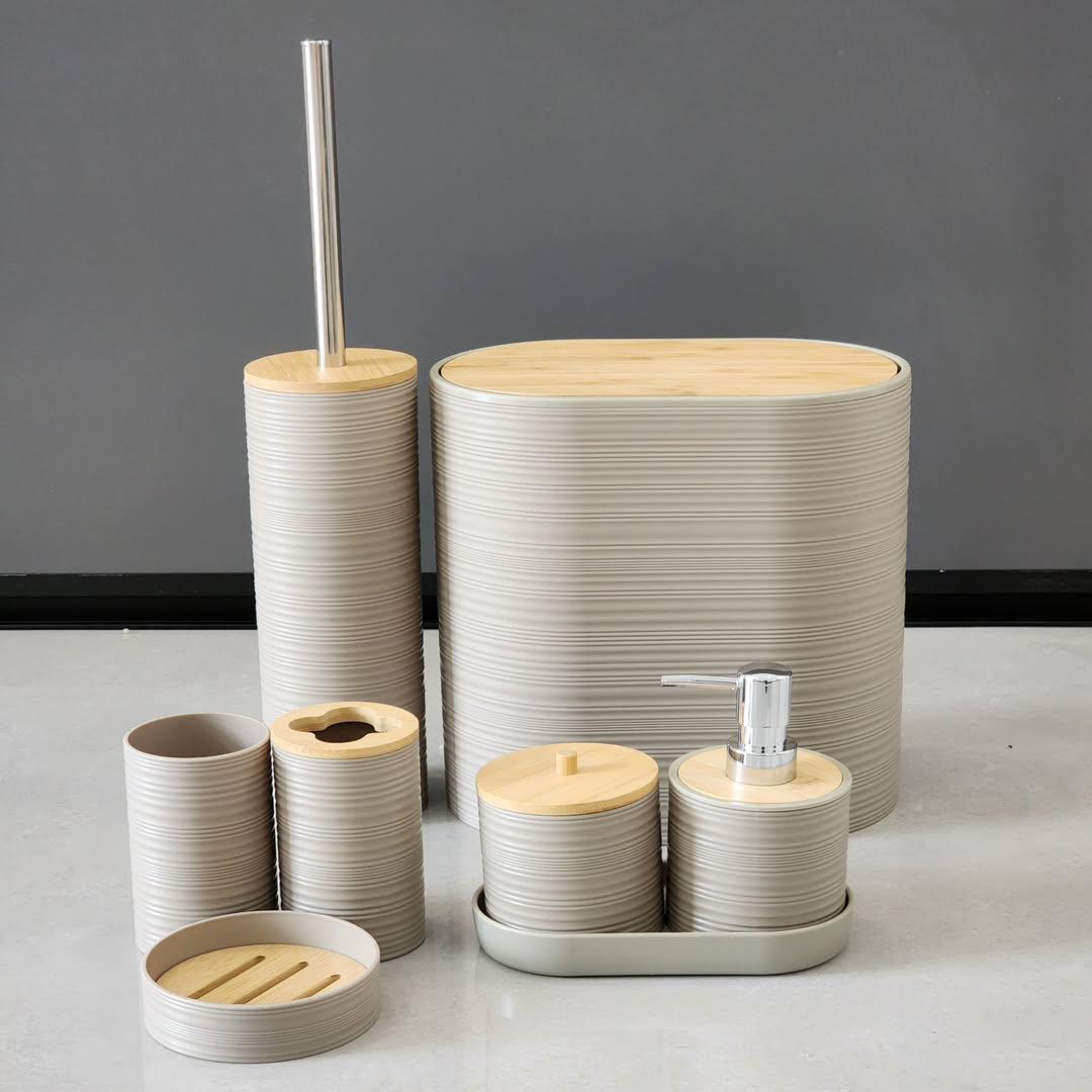 8-Piece Luxury Bathroom Accessories Set with Bamboo Lids