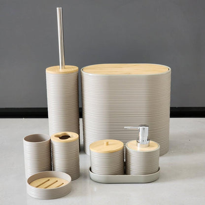 8-Piece Luxury Bathroom Accessories Set with Bamboo Lids