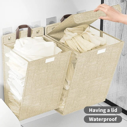 Foldable Adhesive Laundry Basket Hamper with Handle & Stickers