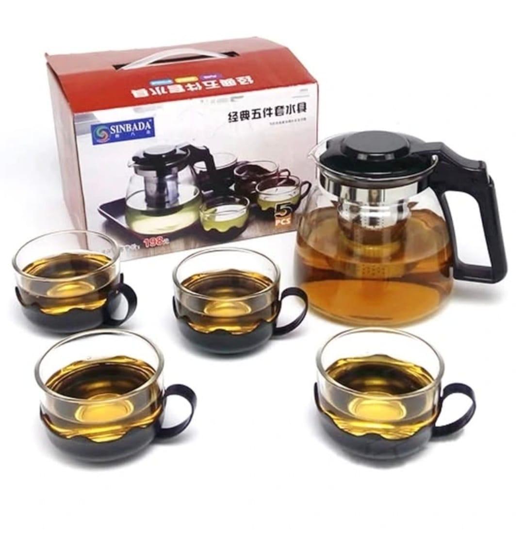 5pc Transparent Heat-Resistant Glass Infuser Tea Set